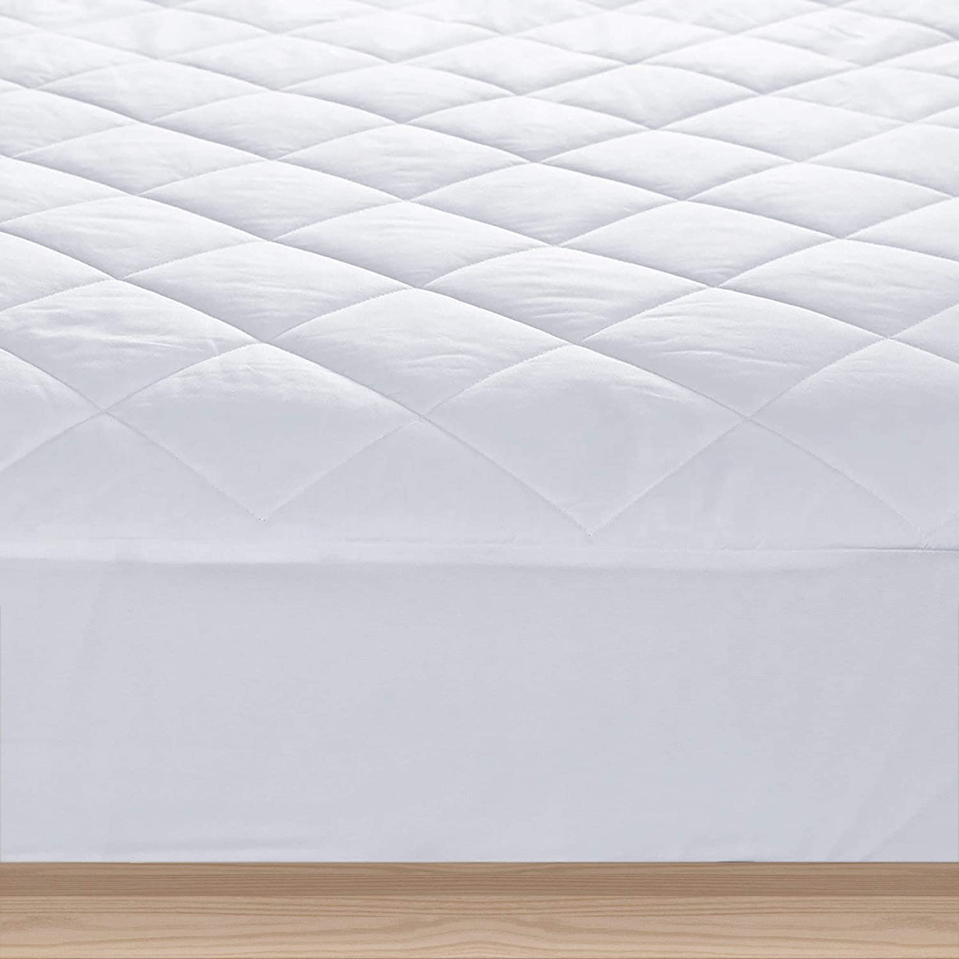 Home Elements Alternative Quilted Fitted, Waterproof Cotton Cover Mattress Pad Topper, Twin, White