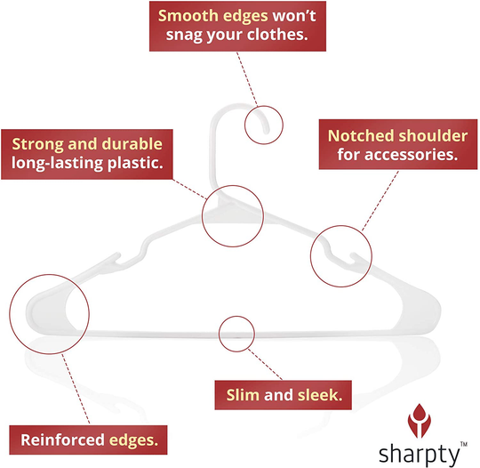 Sharpty Plastic Clothing Notched Hangers Ideal for Everyday Standard Use, (Black, 50 Pack)