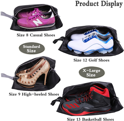 YAMIU Travel Shoe Bags Set of 4 Waterproof Nylon with Zipper for Men & Women, Black