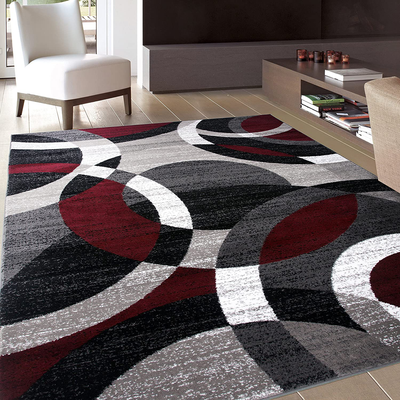 Contemporary Modern Circles Abstract Area Rug 3'3" x 5'3" Red