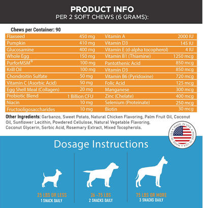 Natural 10 in 1 Dog Multivitamin with Glucosamine & PurforMSM for Dog Hip and Joint Support - Essential Dog Vitamins w/ Chondroitin, Probiotics & Omega Fish Oil - Dog Supplement for Overall Health