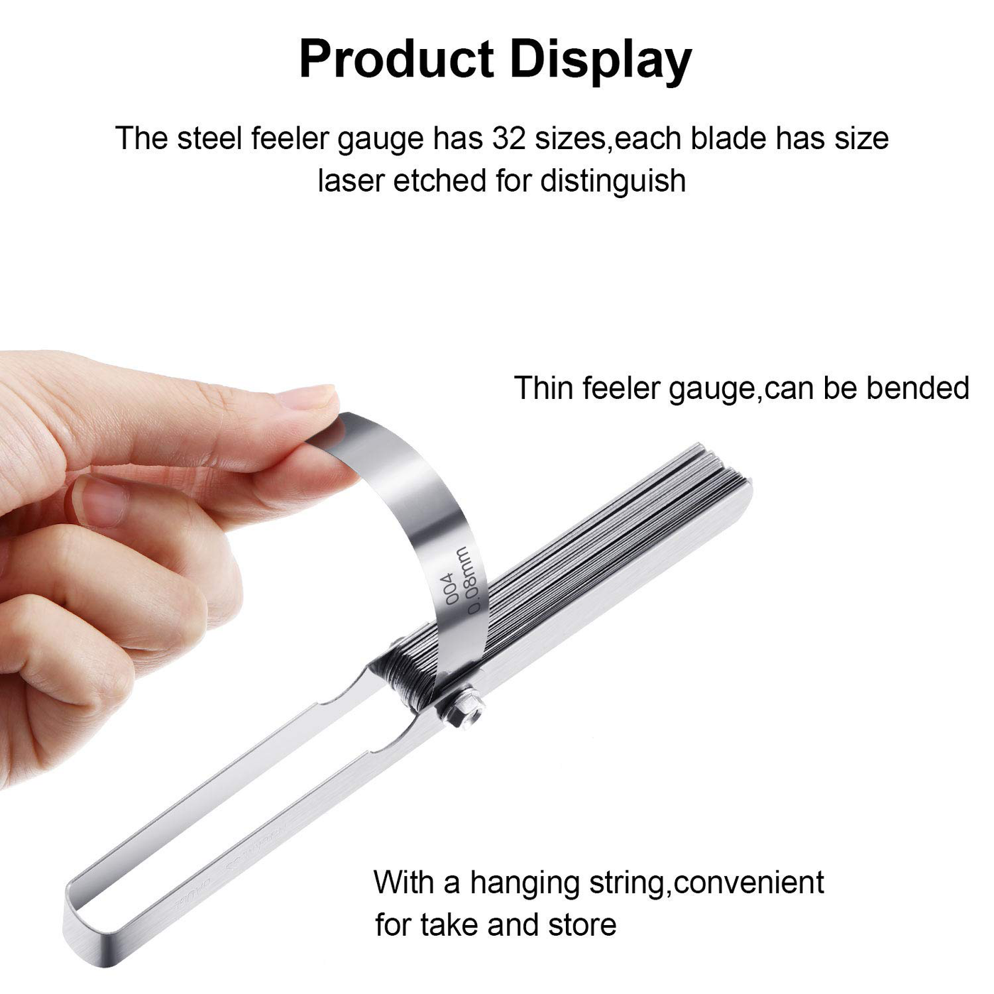 Stainless Steel Feeler Gauge Measuring Tool Dual Marked Metric and Imperial Gap Measuring (0.102/0.152-0.635/0.686 mm,22 Blades)