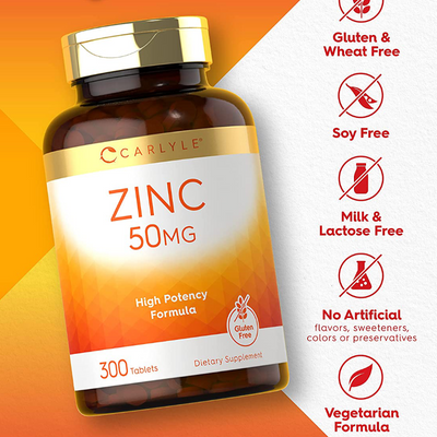 High Potency Zinc Supplement 50mg each - 300 Tablets 