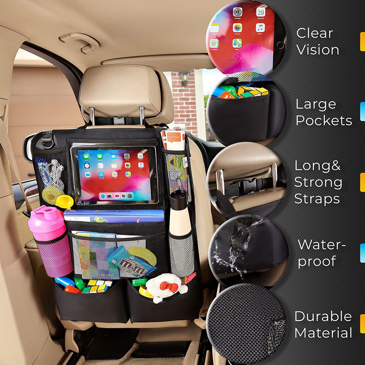 Pack of 2 Backseat Car Organizer, Kick Mats Back Seat Protector with Touch Screen Tablet Holder