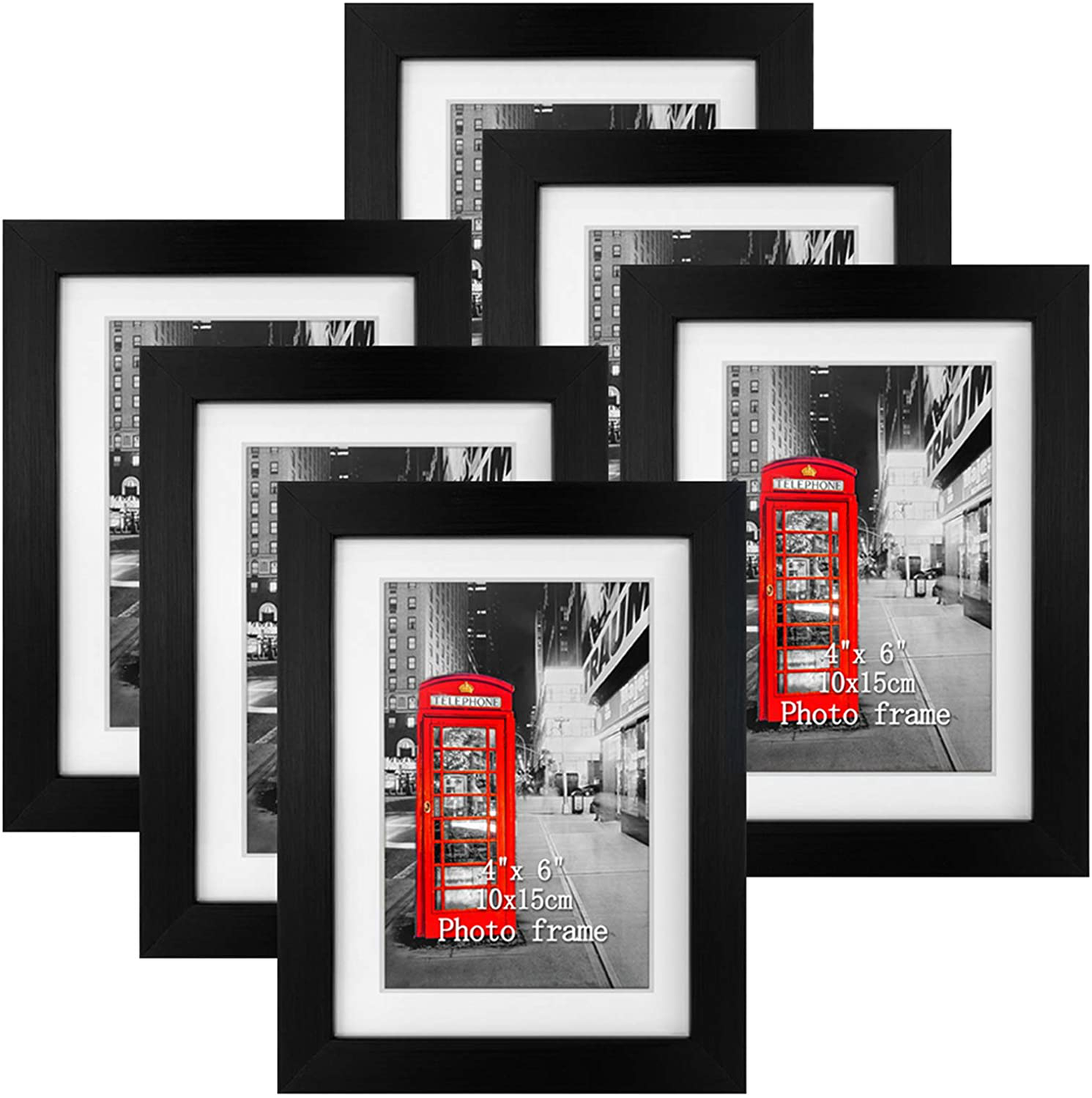 8x10 Black Picture Frames with Mat for Wall or Table Top Decoration, Set of 6