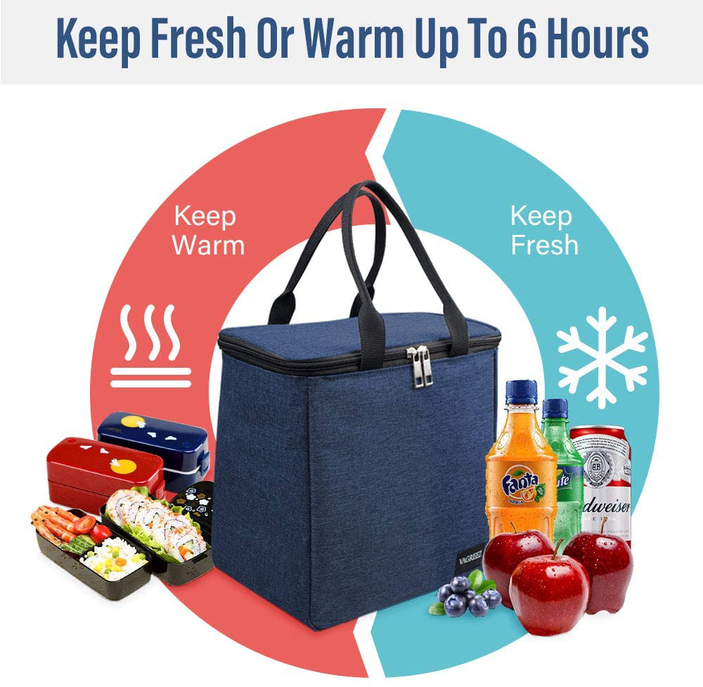 VAGREEZ Lunch Bag, Insulated Lunch Bag Large Waterproof Lunch Tote Bag for Men & Women (Navy)