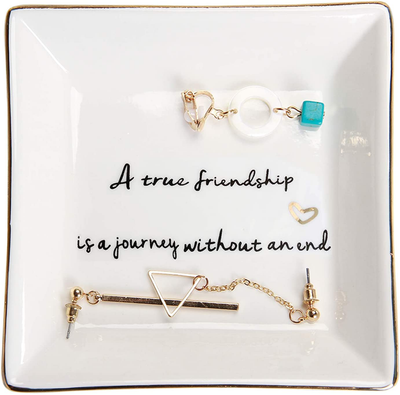 HOME SMILE Friends Gifts for Her Ring Trinket Dish-A True Friendship is a Journey Without an end-Birthday Gifts for Friends Female