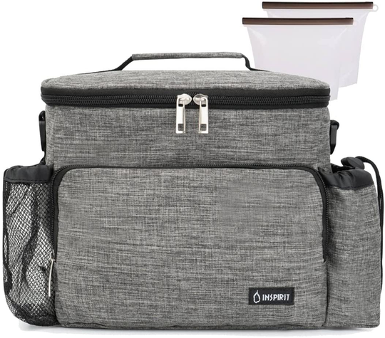 Inspirit Lunch Bag for Women - Mens Lunch Box, 14-Can Meal Prep Lunch Bag, Lunch Bags for Men, Soft Cooler Lunch Tote, Insulated Lunch Box Large Lunch Bag with 2 Silicone Bags (Charcoal Grey)
