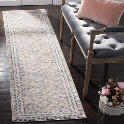 Safavieh Brentwood Collection BNT899G Traditional Oriental Distressed Non-Shedding Stain Resistant Living Room Bedroom Runner, 2' x 6' , Light Grey / Blue