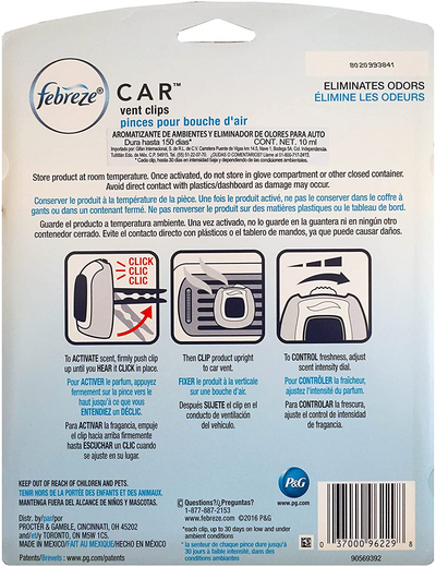 Febreze Car Air Freshener, Set of 5 Clips, Linen & Skyup to 150 Days (Packaging May Vary)