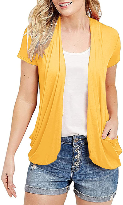 Women's Cardigans Short Sleeve Summer Lightweight Sheer Open Front Drape Sweater Tops