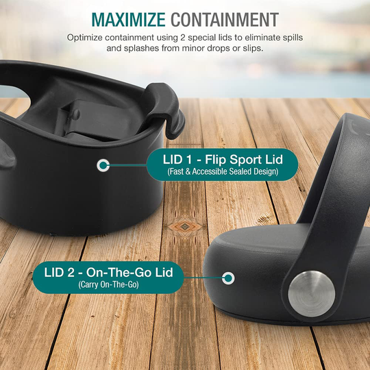 Dione Water Bottle 40 oz. Flask Double Wall Stainless Steel & Vacuum Insulated (Black) Sport Hydro Container for Home, Office, School, Outdoor Camping (Standard Mouth / Leak Proof / BPA Free Cap)