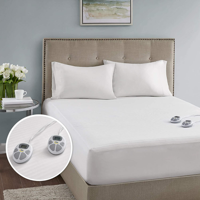 Serta Waterproof Mattress Pad-Cotton Blend Electric Bed Warmer with 10 Heat Settings Controller Zero Radiation, Auto Shut Off, 18" Deep All Around Elastic Pocket, Cal King, White