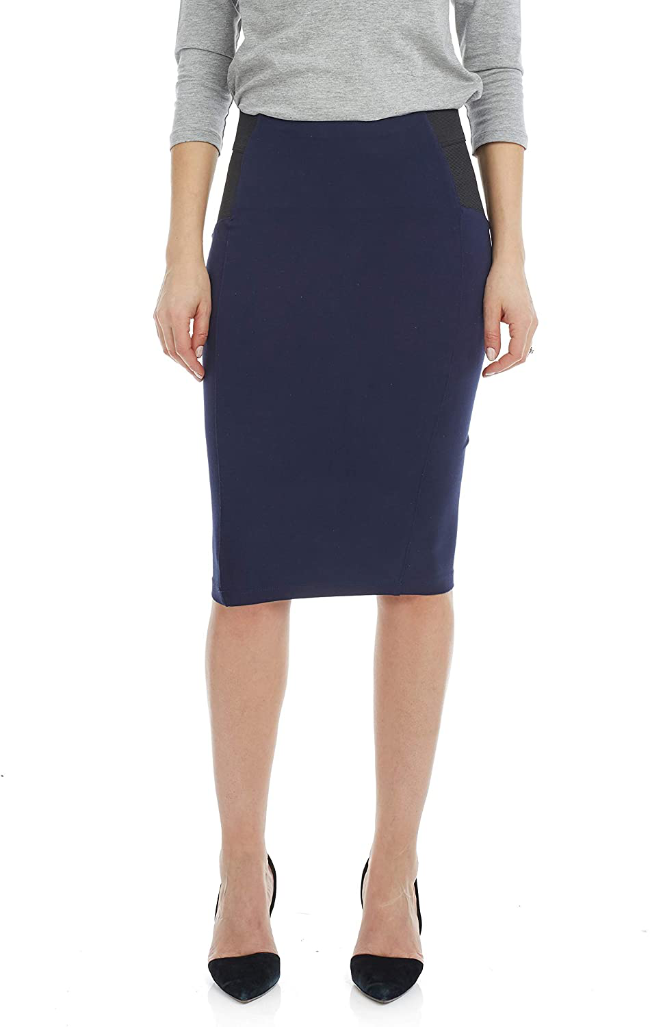 ESTEEZ Women's Ponte Midi Bodycon Pencil Skirt - Modest Below Knee Length - Office - Charlotte