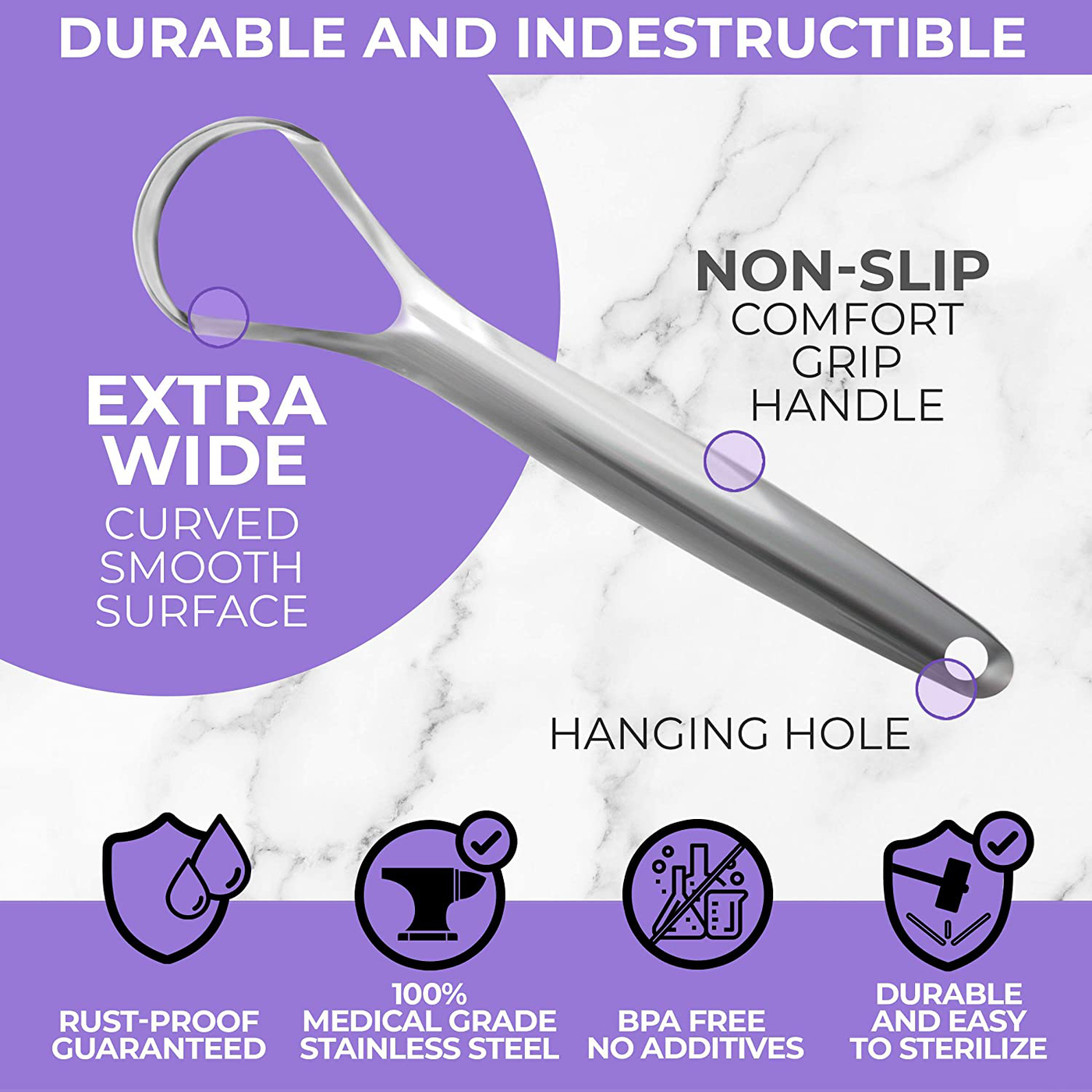 Tongue Scraper (2 Pack), Reduce Bad Breath (Medical Grade), Stainless Steel Tongue Cleaners, 100% BPA Free Metal Tongue Scrapers Fresher Breath in Seconds
