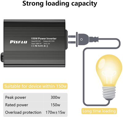 150W Power Inverter 12V DC to 110V AC Car Plug Adapter Outlet Converter with 3.1A Dual USB AC