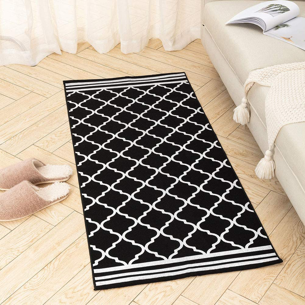 Cream Small Moroccan Woven Kitchen Rug 2'x3', Printed Diamond Trellis Geometric Pattern Area Rugs for Bathroom Laundry Living Room, Door Mat