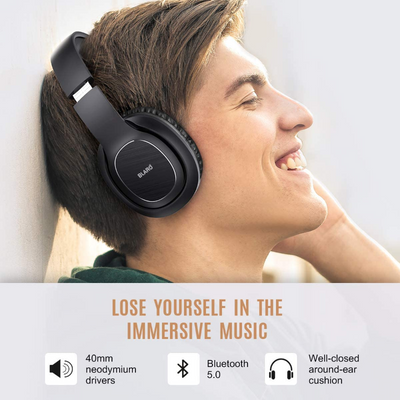 72 Hour Playtime Bluetooth Headphones - Over Ear, Hi-Fi Deep Bass Wireless and Wired Headsets