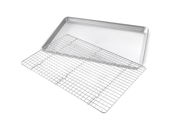 USA Pan Half Sheet Baking Pan and Bakeable Nonstick Cooling Rack, Metal