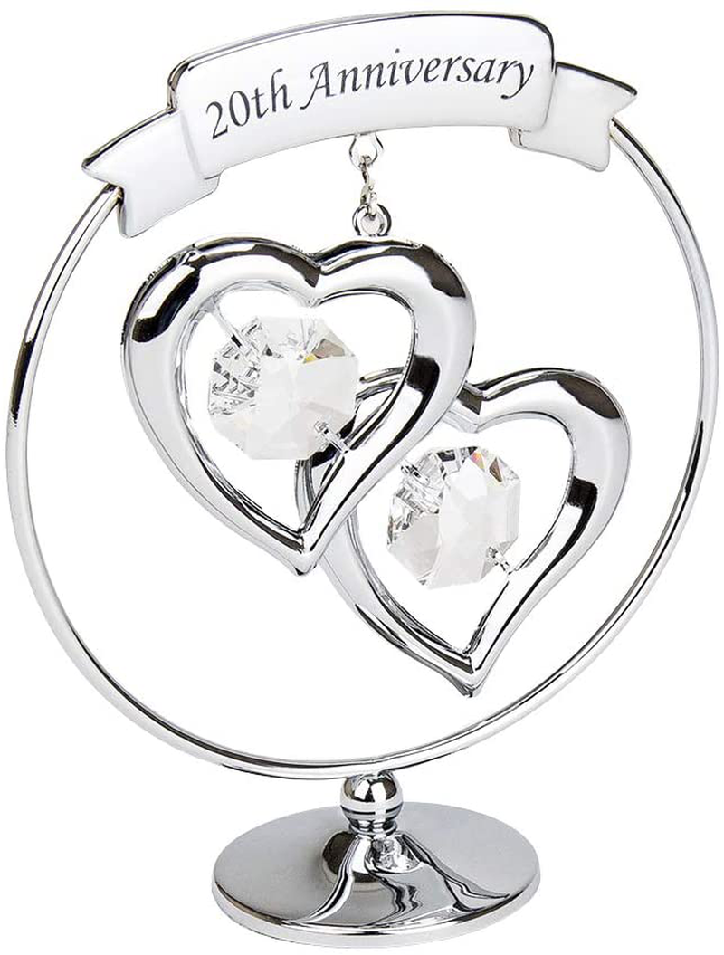 Haysom Interiors Modern 60th Anniversary Silver Plated Metal Keepsake Gift Ornament with Clear Swarovski Crystal Glass