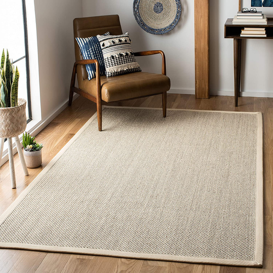 Safavieh Natural Fiber Collection NF143C Border Sisal Area Rug, 4' x 4' Square, Marble / Beige