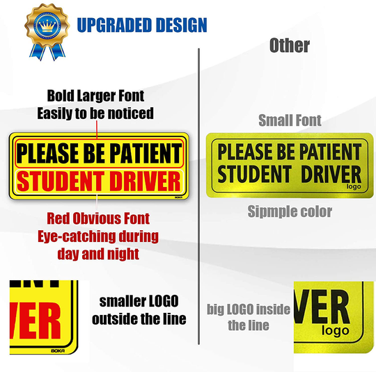 BOKA Student Driver Magnet for Car, Upgraded Please Be Patient New Driver Safety Signs,Teen Rookie Novice Driver Vehicle Bumper Magnetic Sticker for Beginner, High Reflective, Red Font, Set of 3