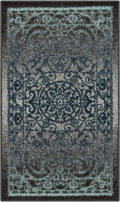 Maples Rugs Pelham Vintage Kitchen Rugs Non Skid Washable Accent Area Carpet [Made in USA], 1'8 x 2'10, Charcoal/Radiant Blue