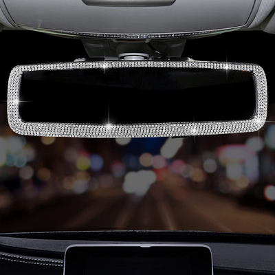 WedFeir Bling Rhinestone Car Rear View Mirror, Car Rear View Mirror with Crystal Diamonds Bling Rhinestones Car Rear View Mirror for Women,Car Interior Trim. (Sliver)
