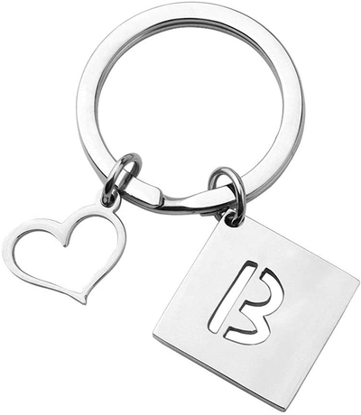 bobauna Stainless Steel Cut Out Alphabet Initial Letter Keychain Key Ring Personalized Gift