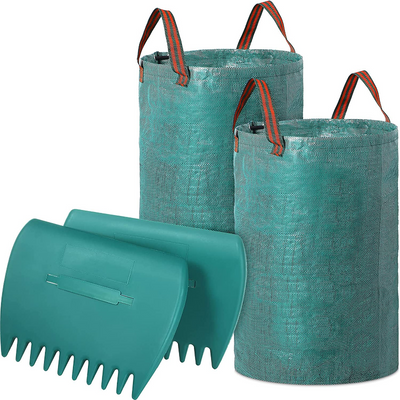 4 Piece Yard Clean Up Set - 2 Pack Lawn Claws and 2 32 Gallon Reusable Leaf Bags