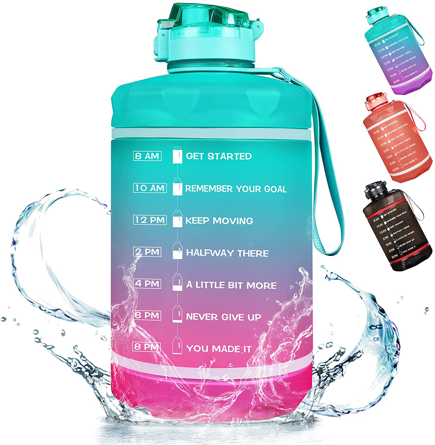 ZOMAKE Gallon Water Bottle with Straw & Time Marker - 64/128 oz Motiva ...