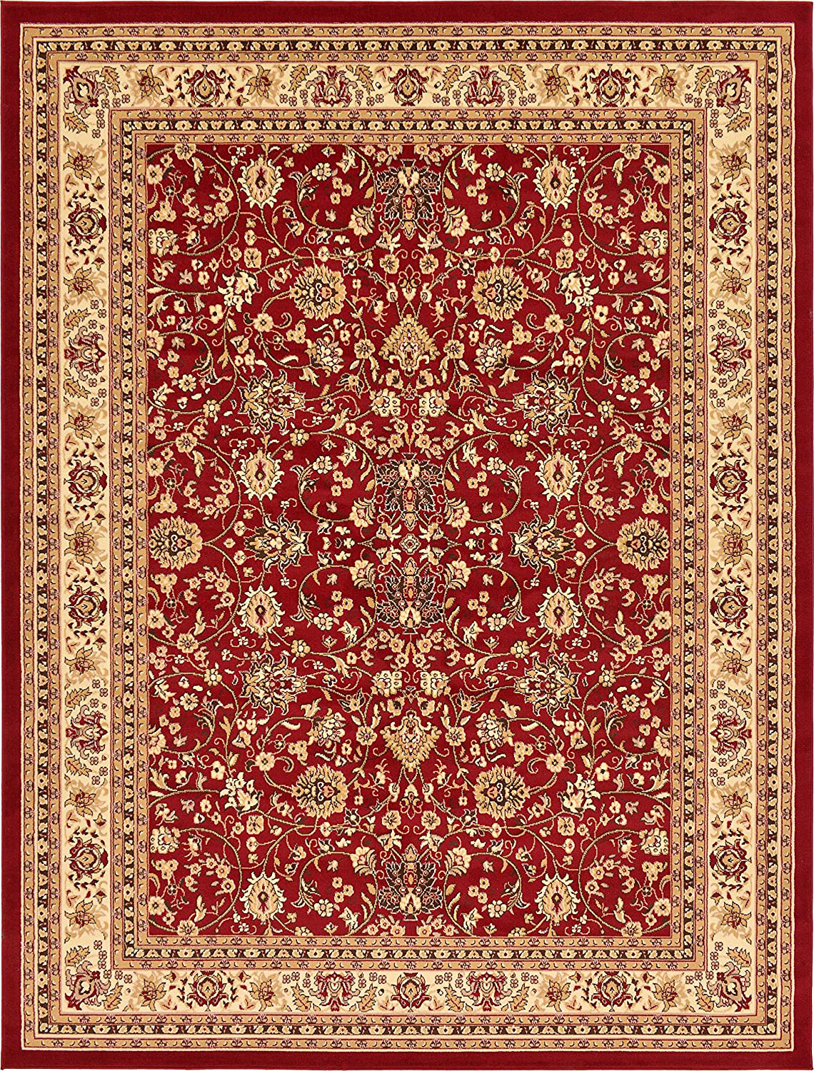 Unique Loom Kashan Traditional Floral Area Rug, 4 Feet, Burgundy/Ivory