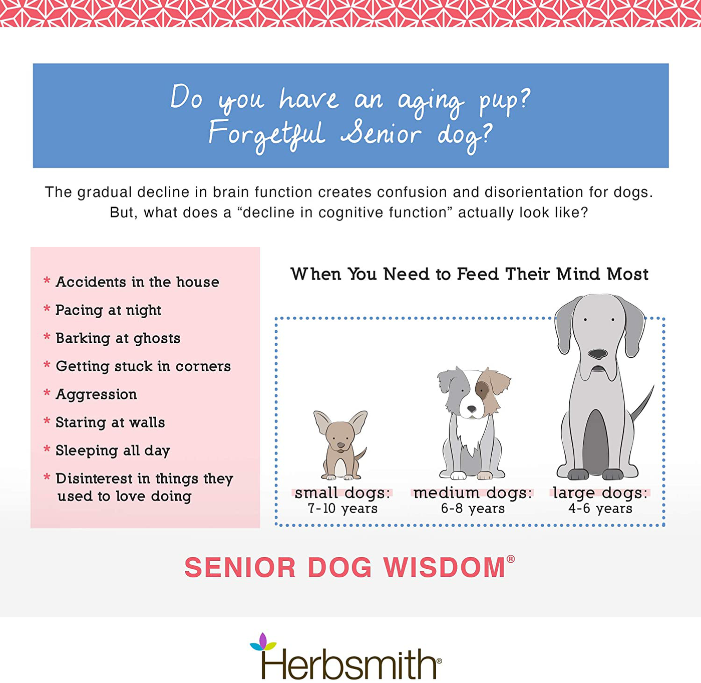 Herbsmith Senior Dog Wisdom – Dog Dementia Supplement – DHA for Senior Dog Brain Health - Senior Supplement for Dogs