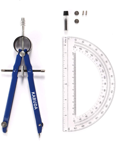 Professional Precision Compass Set, Metal Spring Bow Compass with Protractor, Lock, Pencil Leads & Screw Replacements, for Geometry, Math, Drafting, Drawing & Measuring, School & Office Supplies