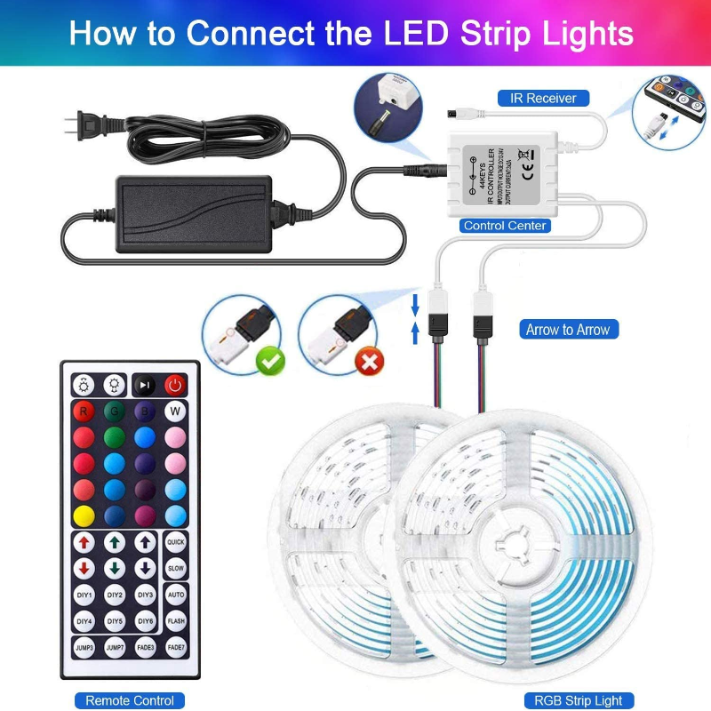 LED Strip Lights Color Changing RGB with 44 Keys IR Remote Control, 20 Colors and DIY Mode LED Light Strip