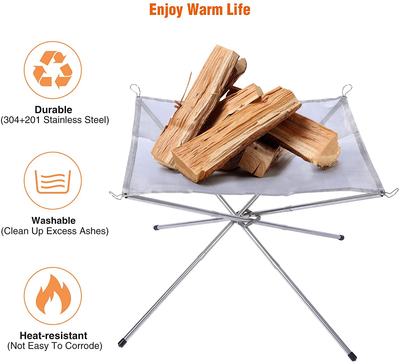 CAMPMAX Portable Fire Pit for Camping, 28 Inch Stainless Steel Pop up Mesh Fire Pit Foldable Mesh Fireplace with Carrying Bag