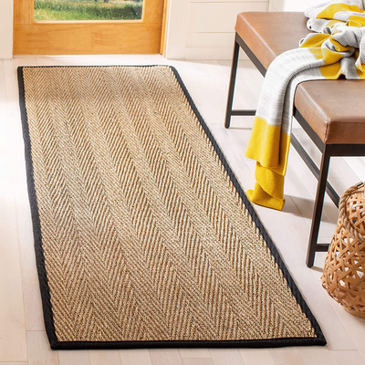 Safavieh Natural Fiber Collection NF115C Border Herringbone Seagrass Runner, 2'6" x 6' , Black