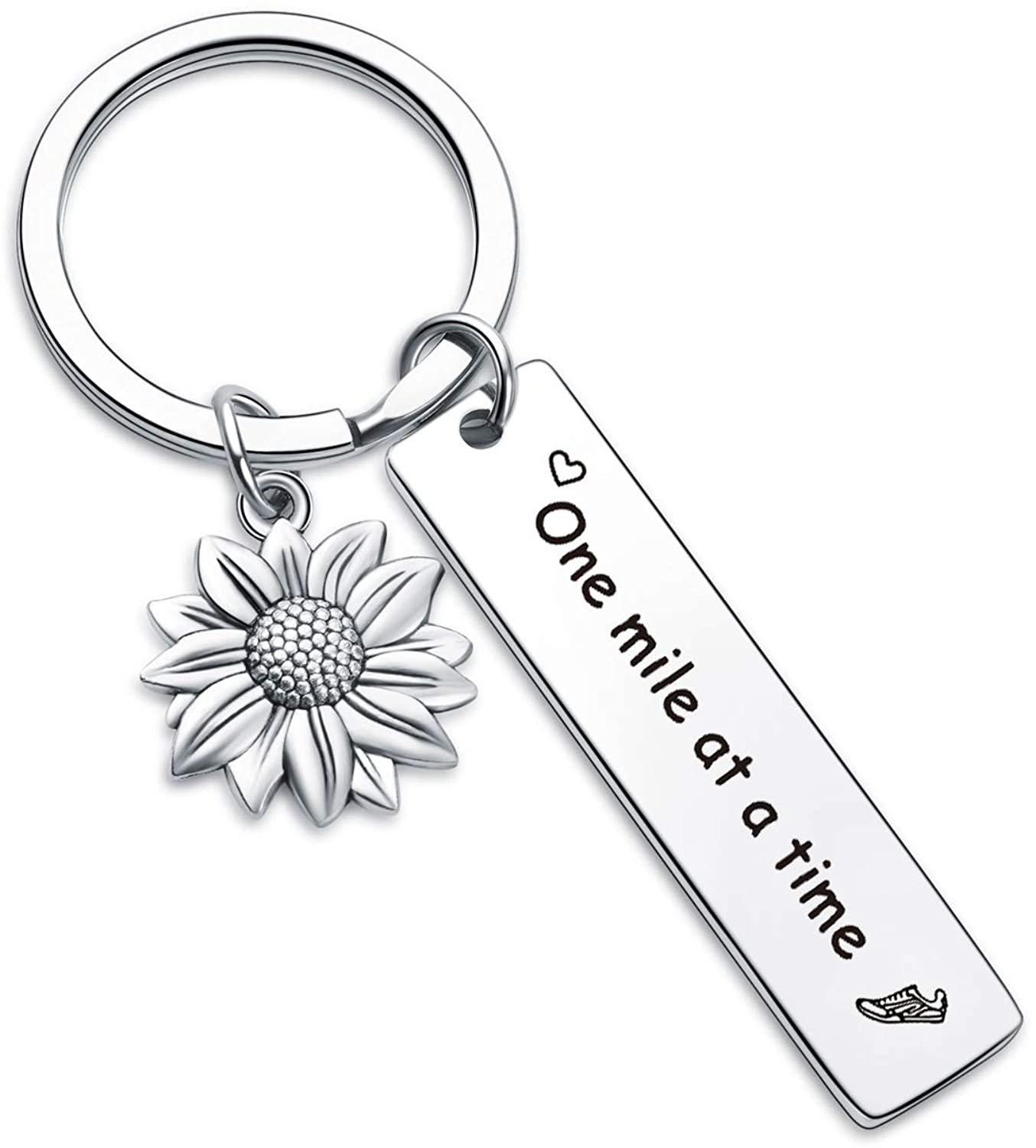 Runner Friend Keyring Cross Country Keychain Marathon Runners Gifts One Mile at A Time Jewelry