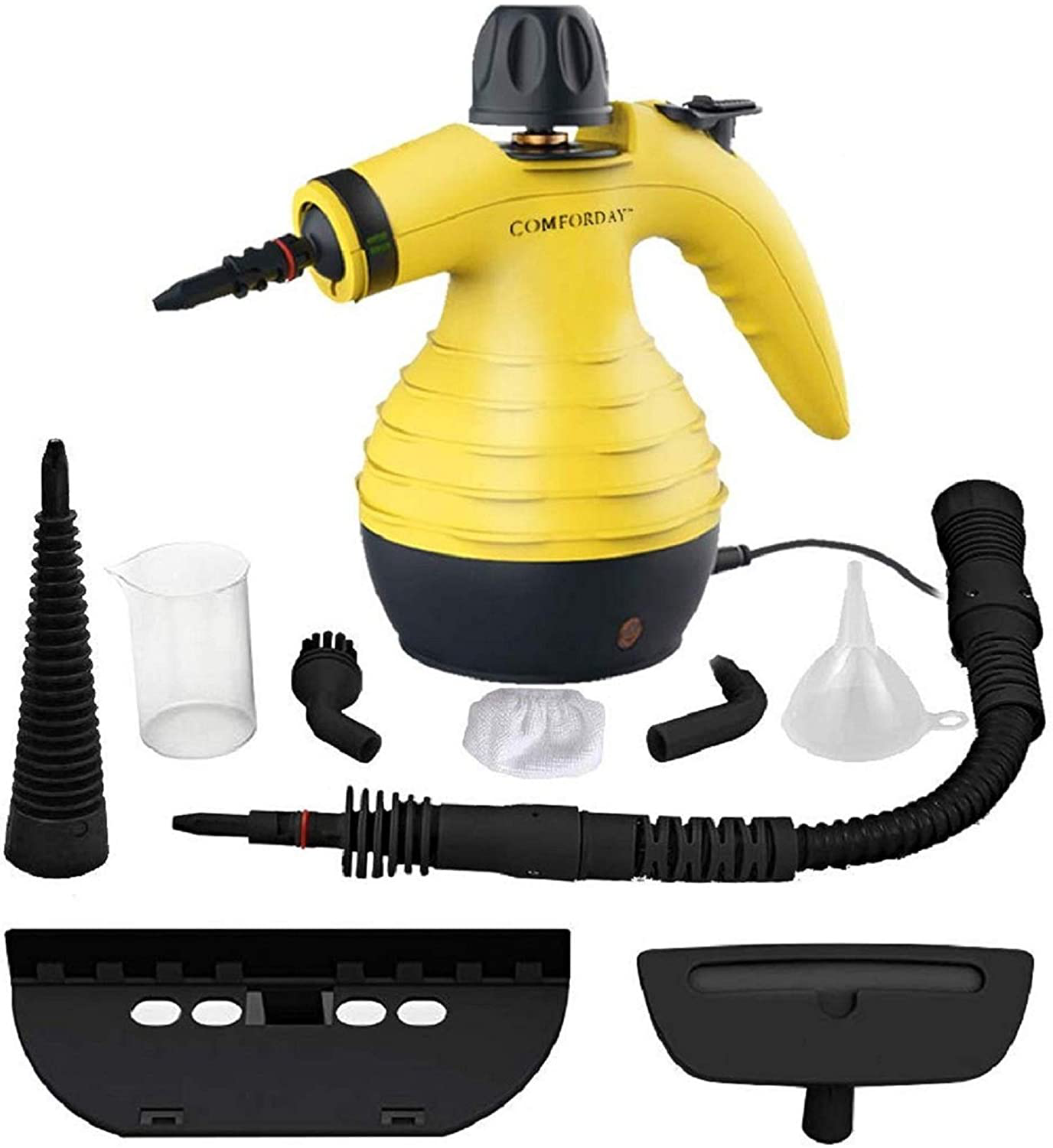 Comforday Multi-Purpose Handheld Pressurized Steam Cleaner with 9-Piece Accessories, Perfect for Stain Removal, Curtains, Car Seats, Floor, Window Cleaning (Yellow)