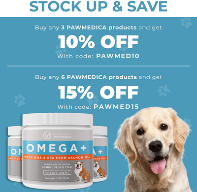 PawMedica Omega 3 for Dogs, Dog Skin and Coat Supplement for Dogs with Fish Oil Dogs Love, Dog Omega 3 Helps with Dog Dry Skin, Dog Omega 3 6 9 Vitamin for Dogs, Omega 3 Dog Chews for Dog Allergies