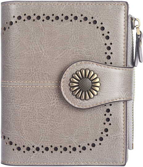 Lavemi Womens Leather Wallet RFID Blocking Small Bifold Compact Credit Card Case Purse for Women with ID Window Zipper Pocket