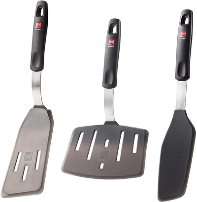 New DI ORO Designer Series Elite 3-Piece Turner Spatula Set - 600F Heat-Resistant Rubber Silicone Spatulas - Includes Slotted Fish, Omelet, and Wide Slotted Turners - LFGB Certified and BPA Free