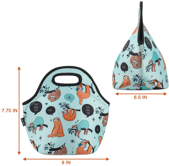 CM Soft Neoprene Tote Picnic Bag Lunch Container Box Organizer for Outdoor Travel (Sloth Pattern)
