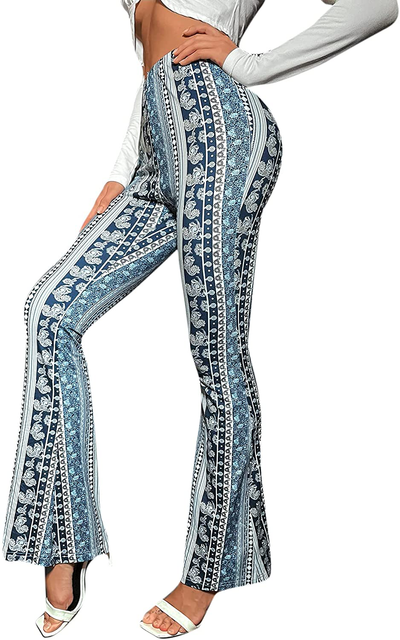 WDIRARA Women's Snakeskin High Waist Casual Flare Bell Bottom Stretch Long Pants