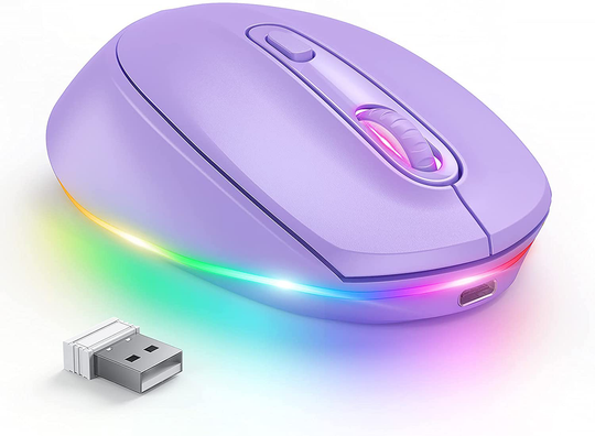 seenda Wireless Mouse, Ultra Silent LED Cordless Mouse with USB Receiver and 3 Adjustable DPI for Kids Laptop Computer Chromebook(Purple)