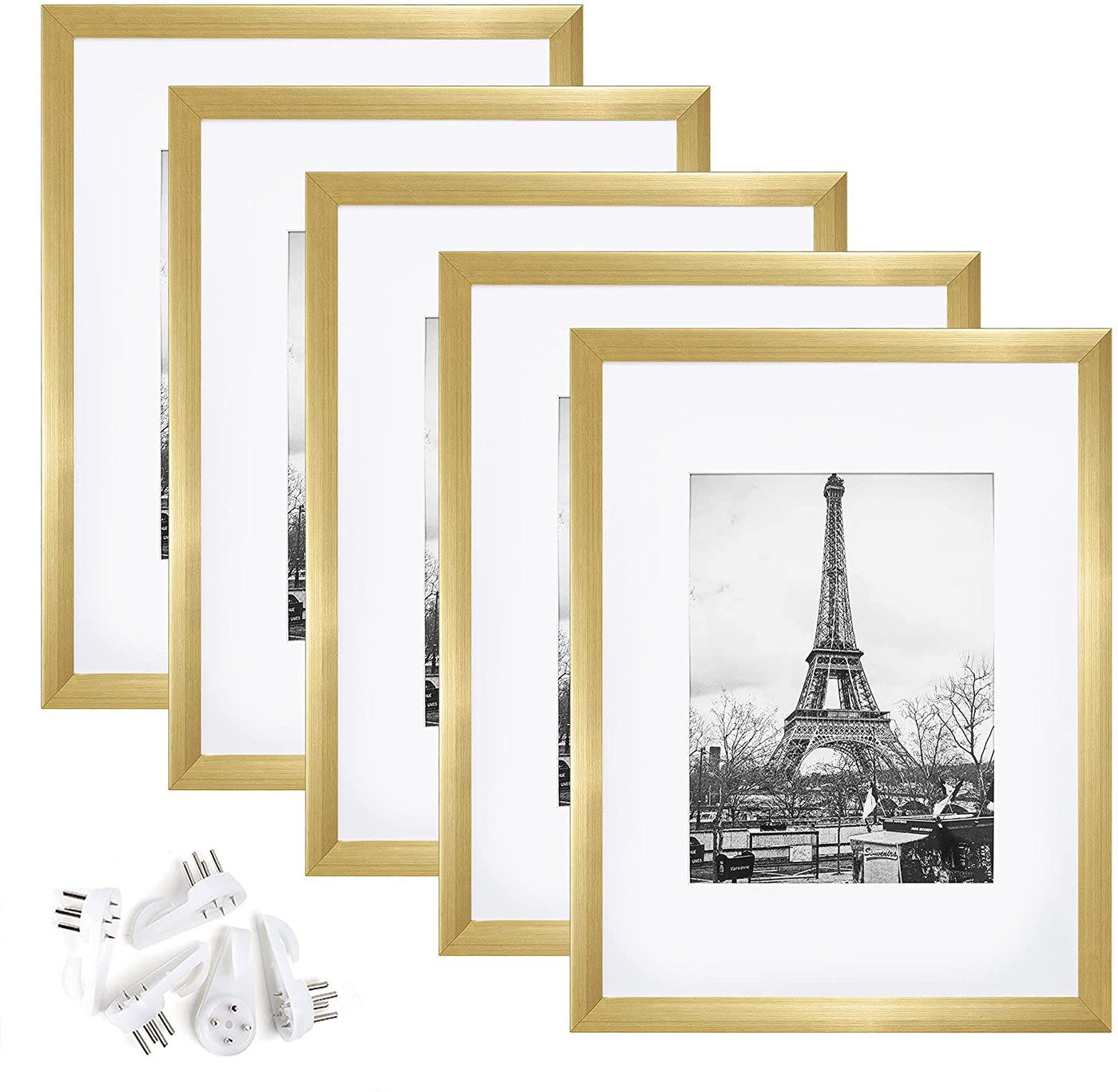 upsimples 9x12 Picture Frame Set of 5,Display Pictures 6x8 with Mat or 9x12 Without Mat,Wall Gallery Photo Frames,Gold