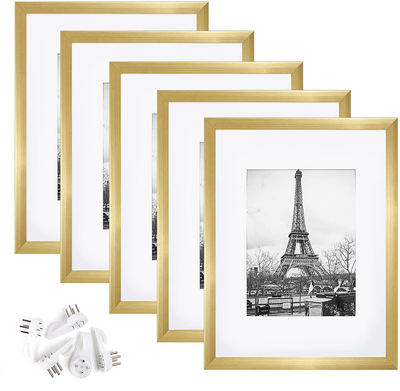 upsimples 9x12 Picture Frame Set of 5,Display Pictures 6x8 with Mat or 9x12 Without Mat,Wall Gallery Photo Frames,Gold