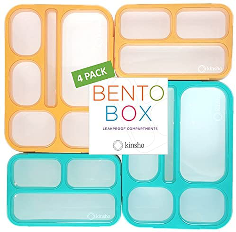 Bento Box Lunch Boxes and Snack Containers for Kids Girls Boys | Leakproof Portion Container Kits BPA Free | Value Pack Set of 4 | Teal Orange Large + MINI 4 pack