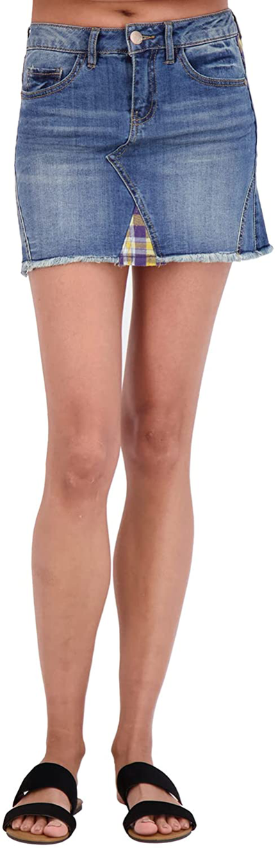 dollhouse Women’s Jeans Skirt – Mid-Rise Slim Fit Stretch Denim Mini Skirt