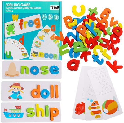 TSYAN See Spelling Letter Flash Cards Sight Words Learn to Read Alphabet Matching Shape Writing Skills Game Montessori Educational Toys for Kindergarten Preschool Toddlers Kids Boys Girls 3 Years Up